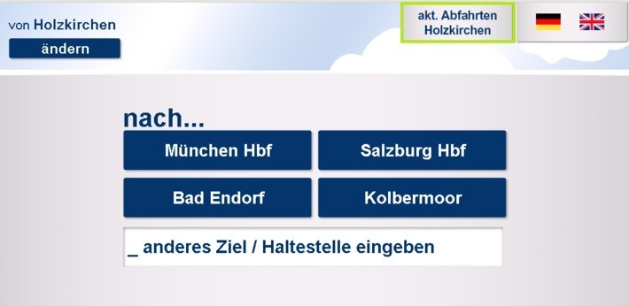 Fahrkartenautomaten mit Fahrplanauskunft - Startbildschirm