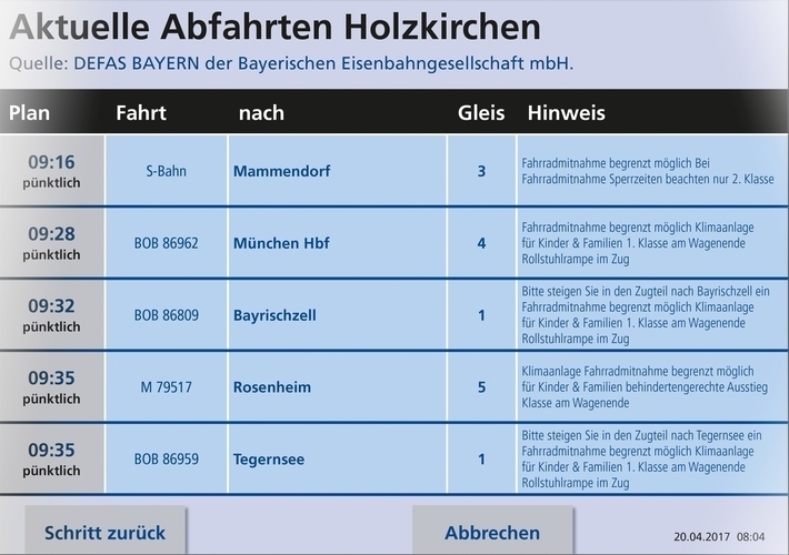 Fahrkartenautomaten mit Fahrplanauskunft - Anzeige der nächsten Verbindungen