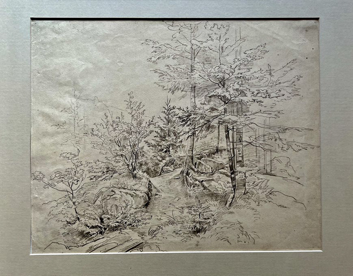 historische Landschaftszeichnungen aus dem 19. Jahrhundert werden in de Ausstellung gezeigt.