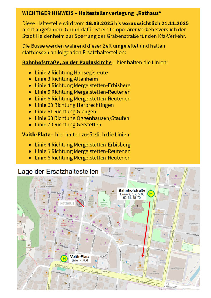 Haltestellenverlegung "Rathaus" stadtauswärts