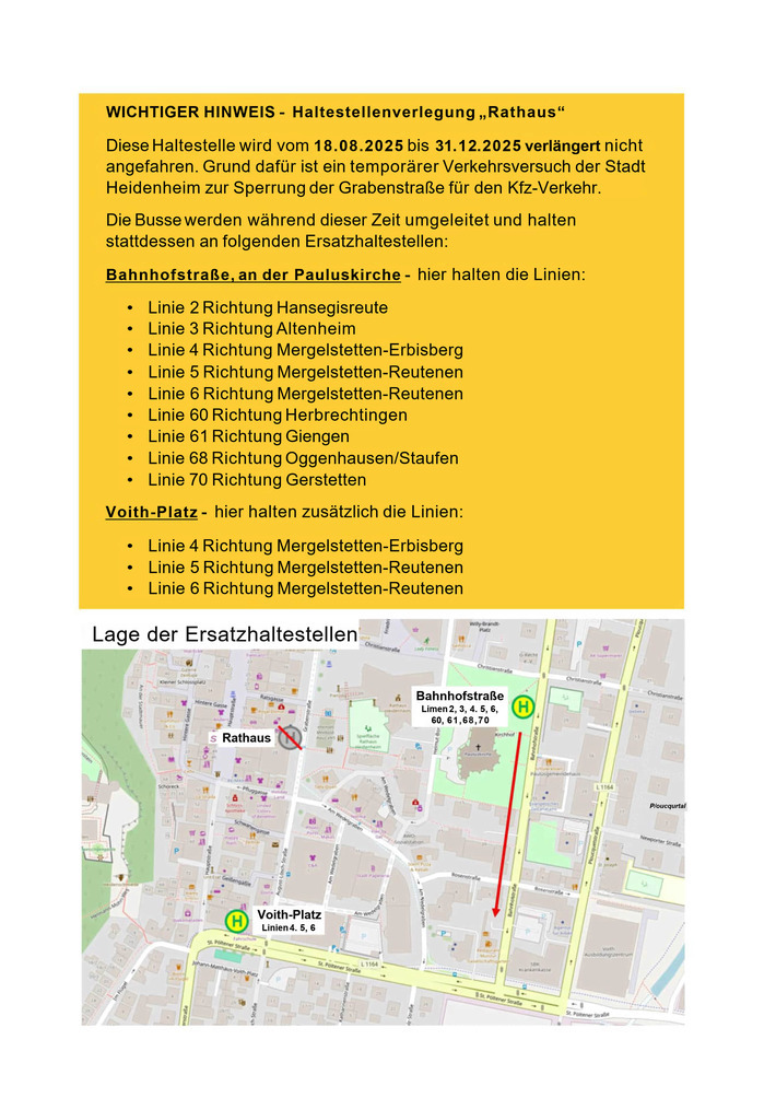 Haltestellenverlegung "Rathaus" stadtauswärts