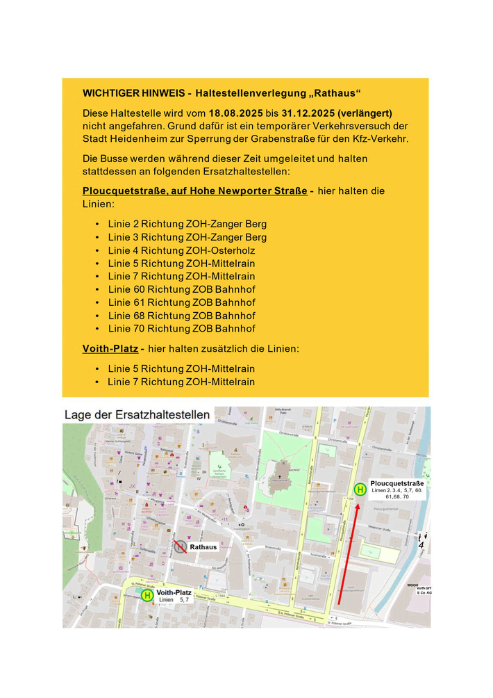 Haltestellenverlegung "Rathaus" stadteinwärts