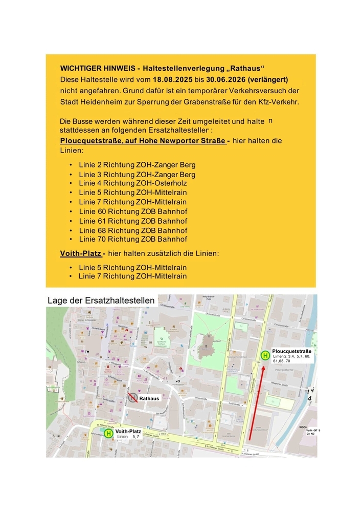 Haltestellenverlegung "Rathaus" stadteinwärts