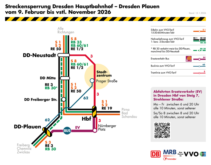 Karte Streckensperrung DD HBF - DD Plauen