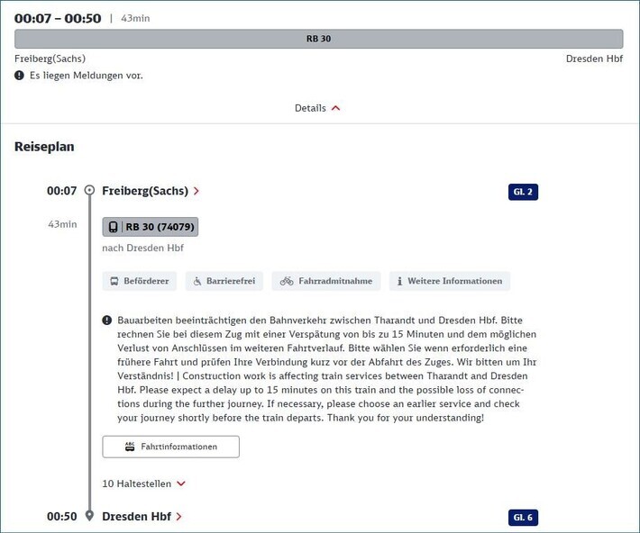 Beispielbild "Verspätung durch Baumaßnahmen"