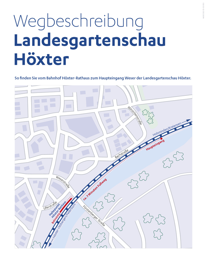 Wegbeschreibung vom Bahnhaltepunkt Höxter-Rathaus zum Haupteingang Weser