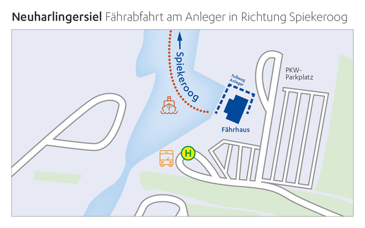 Umgebungsplan Neuharlingersiel: Mit der Fähre nach Spiekeroog