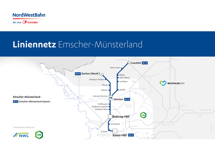 Die NordWestBahn unterwegs am Niederrhein, an der Ruhr und im Münsterland