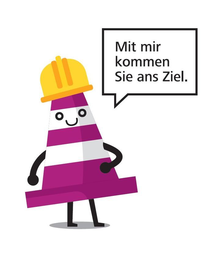 Folgen Sie dem Baustellen-Maskottchen "Peter Pylon" zum Schienenersatzverkehr.