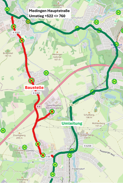 Umleitung Hufen Linie 522