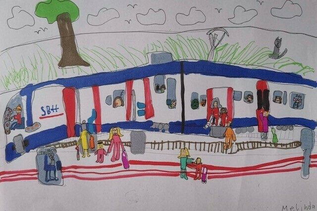 Melinda hat uns die Zugfahrt aus Kinderaugen gemalt