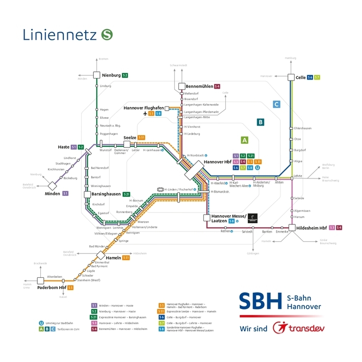 Das Liniennetz der S-Bahn Hannover
