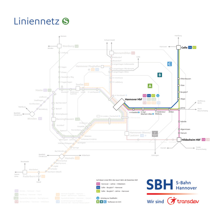The eastern network of the S-Bahn Hannover