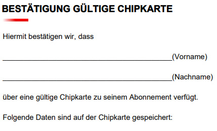 Bestätigung Chipkarte